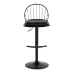 Riley Adjustable Barstool - Set of 2 - Black Metal, Bronze Metal, Dark Walnut Wood, Brown PU