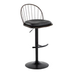 Riley Adjustable Barstool - Set of 2 - Black Metal, Bronze Metal, Dark Walnut Wood, Brown PU