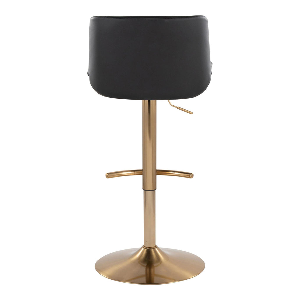 Santi Upholstered Adjustable Barstool - Set of 2 - Gold Metal, Black PU