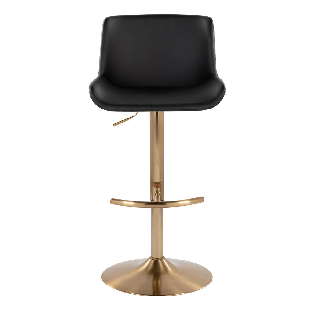 Santi Upholstered Adjustable Barstool - Set of 2 - Gold Metal, Black PU