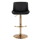 Santi Upholstered Adjustable Barstool - Set of 2 - Gold Metal, Black PU