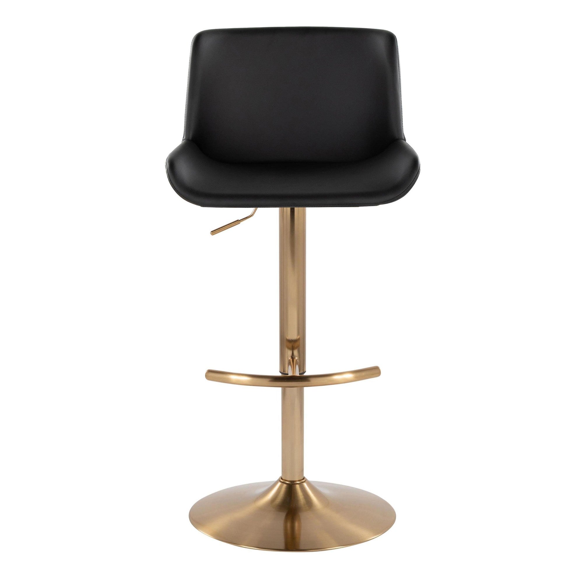 Santi Upholstered Adjustable Barstool - Set of 2 - Gold Metal, Black PU