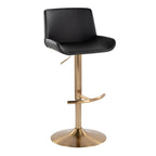 Santi Upholstered Adjustable Barstool - Set of 2 - Gold Metal, Black PU