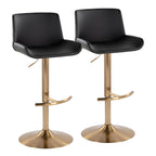 Santi Upholstered Adjustable Barstool - Set of 2 - Gold Metal, Black PU
