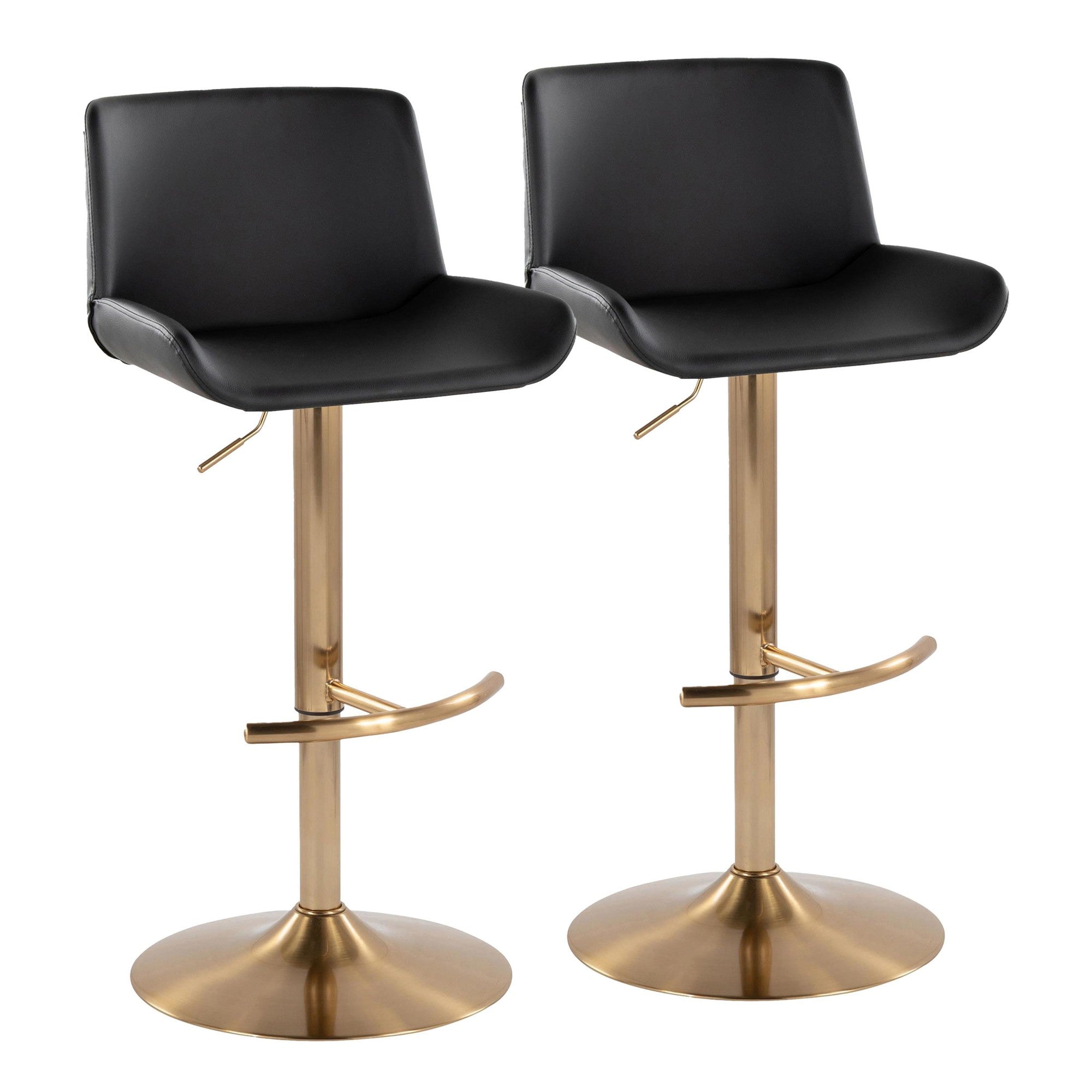 Santi Upholstered Adjustable Barstool - Set of 2 - Gold Metal, Black PU