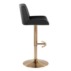 Santi Upholstered Adjustable Barstool - Set of 2 - Gold Metal, Black PU