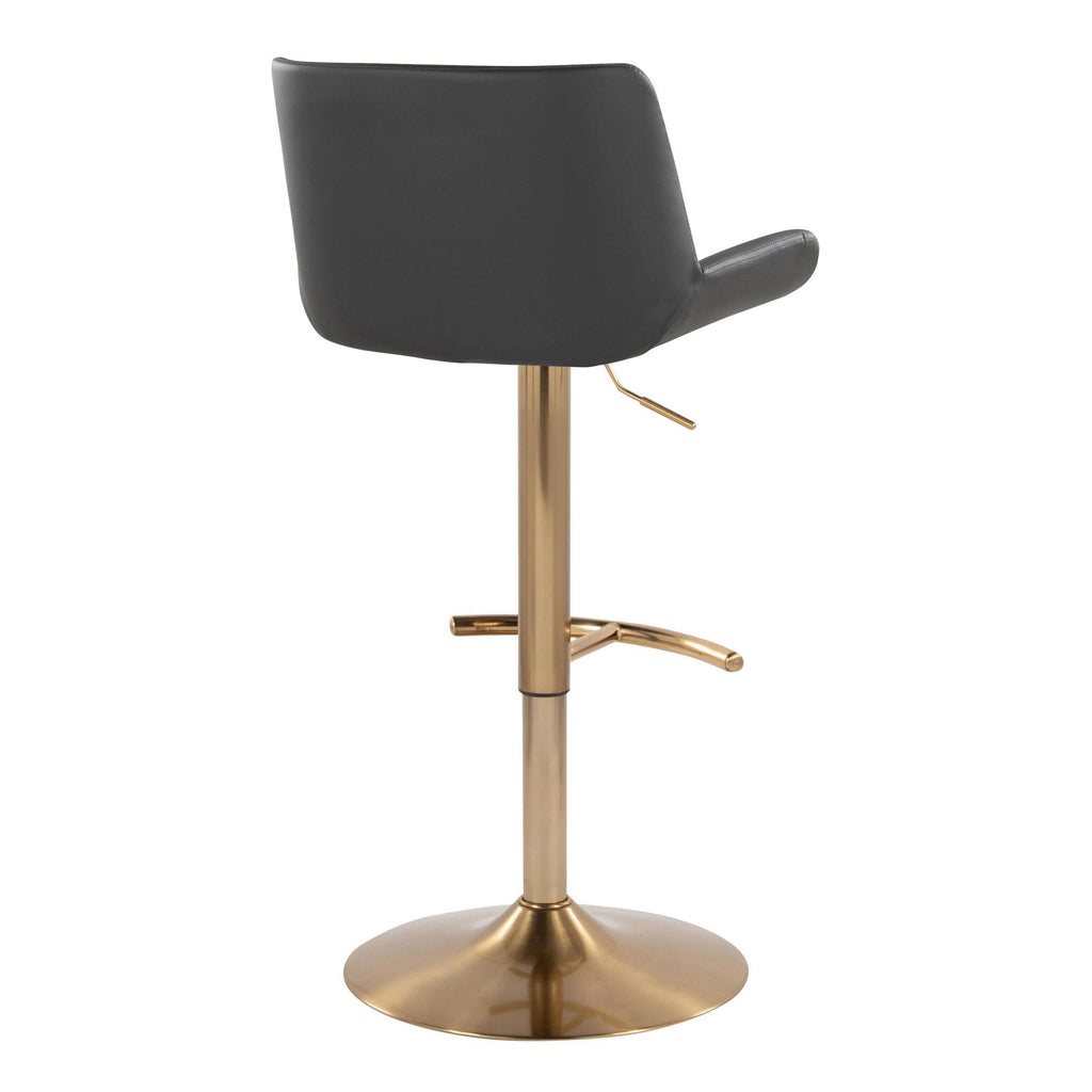Santi Upholstered Adjustable Barstool - Set of 2 - Gold Metal, Grey PU