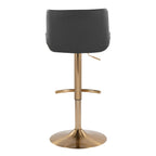 Santi Upholstered Adjustable Barstool - Set of 2 - Gold Metal, Grey PU