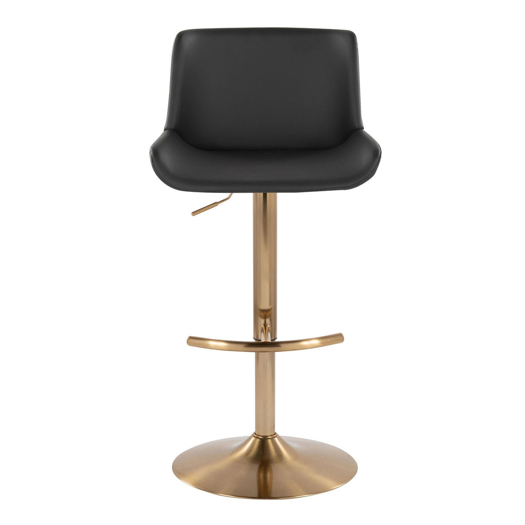 Santi Upholstered Adjustable Barstool - Set of 2 - Gold Metal, Grey PU