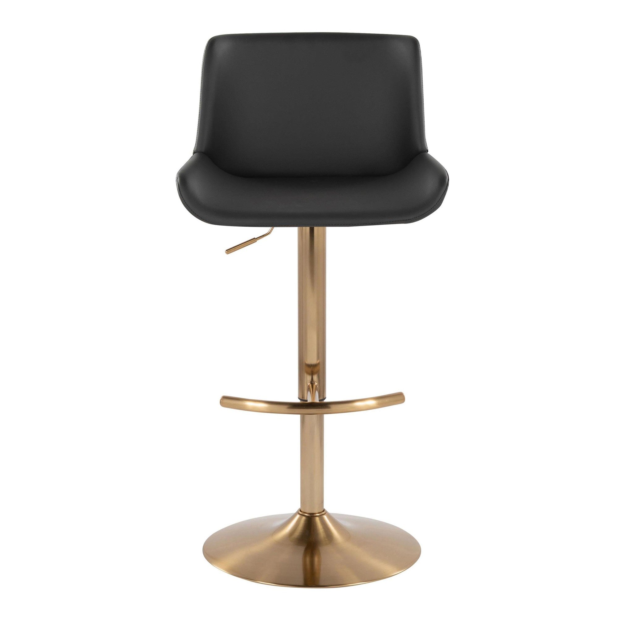 Santi Upholstered Adjustable Barstool - Set of 2 - Gold Metal, Grey PU