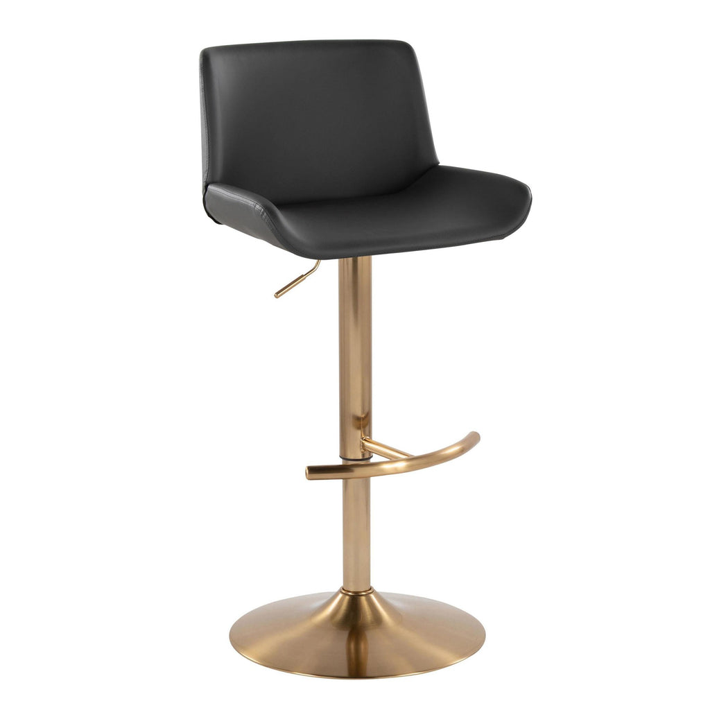 Santi Upholstered Adjustable Barstool - Set of 2 - Gold Metal, Grey PU