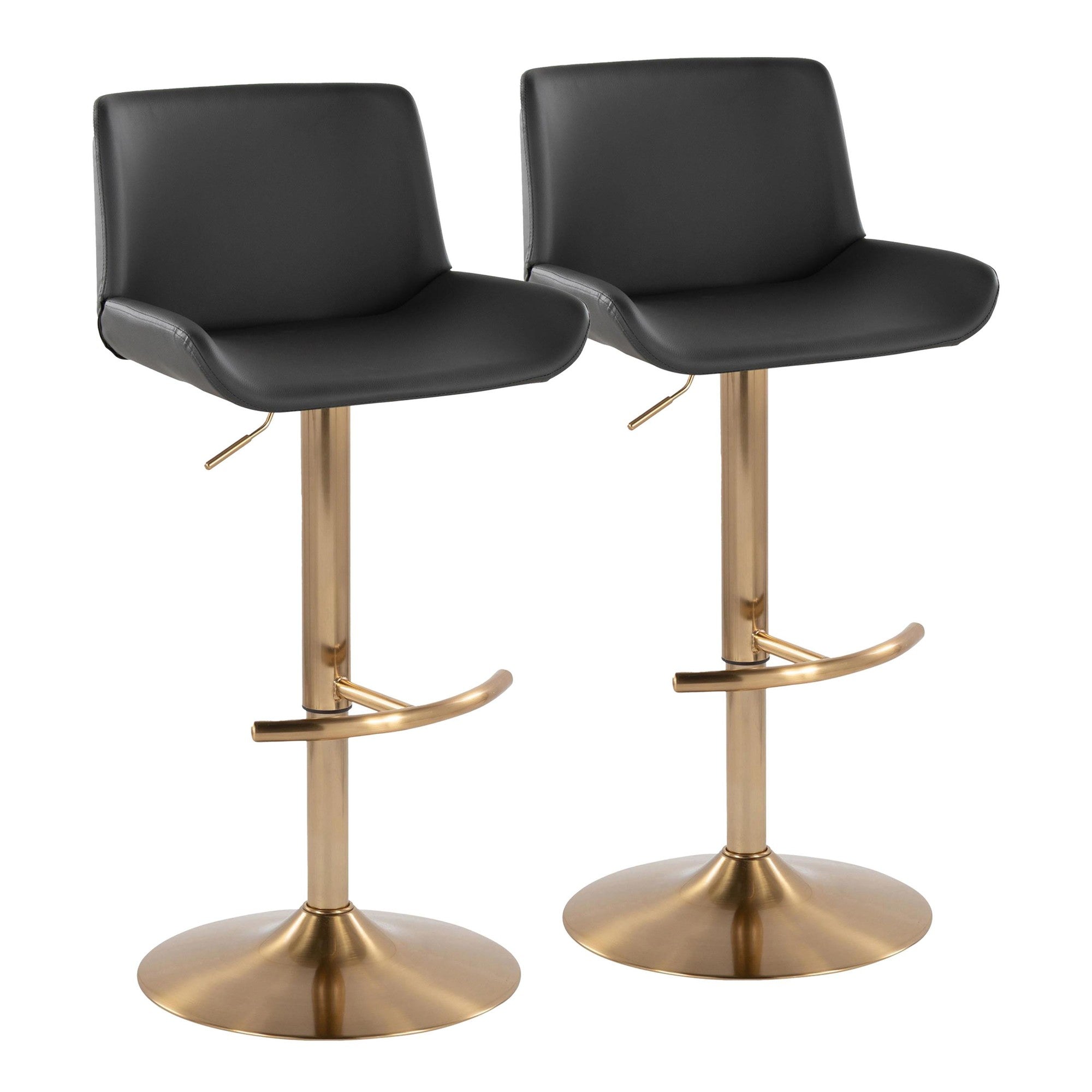 Santi Upholstered Adjustable Barstool - Set of 2 - Gold Metal, Grey PU