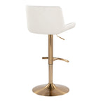 Santi Upholstered Adjustable Barstool - Set of 2 - Gold Metal, White PU