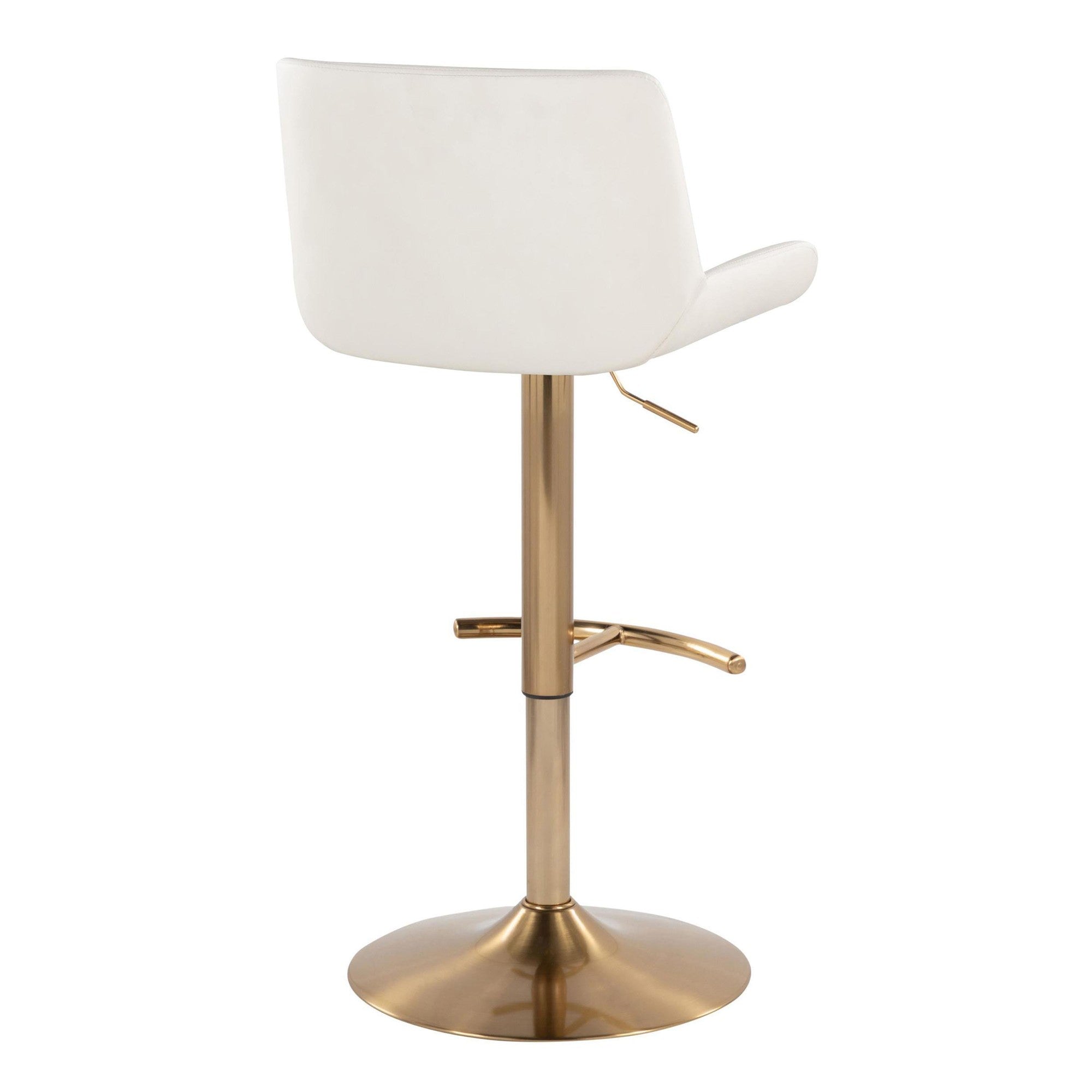 Santi Upholstered Adjustable Barstool - Set of 2 - Gold Metal, White PU