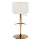 Santi Upholstered Adjustable Barstool - Set of 2 - Gold Metal, White PU