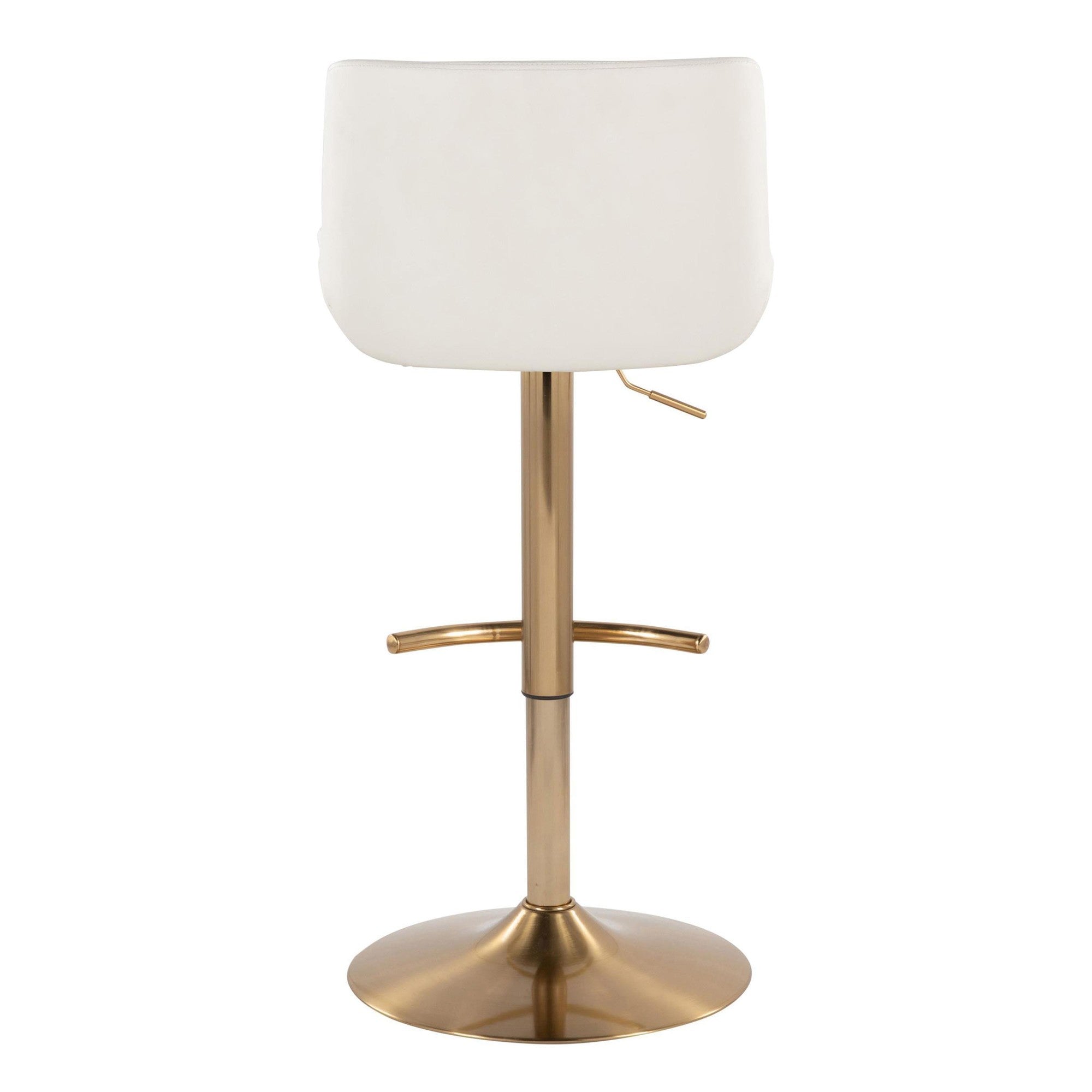 Santi Upholstered Adjustable Barstool - Set of 2 - Gold Metal, White PU