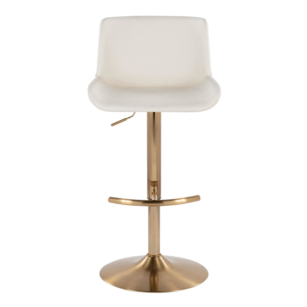 Santi Upholstered Adjustable Barstool - Set of 2 - Gold Metal, White PU