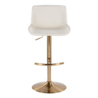 Santi Upholstered Adjustable Barstool - Set of 2 - Gold Metal, White PU