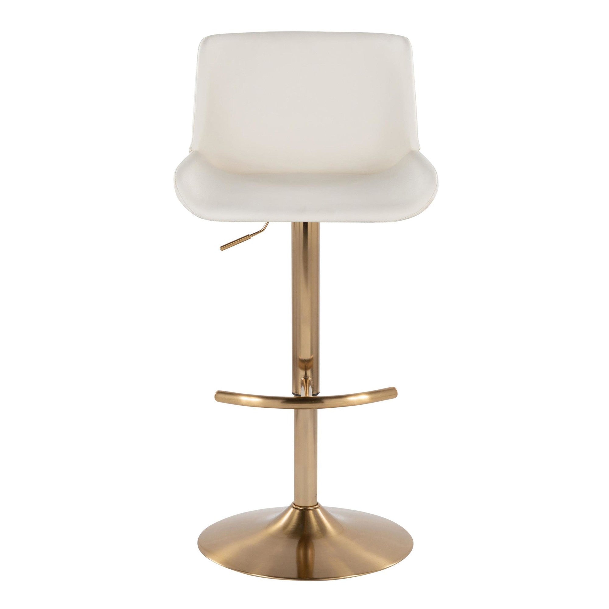 Santi Upholstered Adjustable Barstool - Set of 2 - Gold Metal, White PU