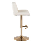 Santi Upholstered Adjustable Barstool - Set of 2 - Gold Metal, White PU
