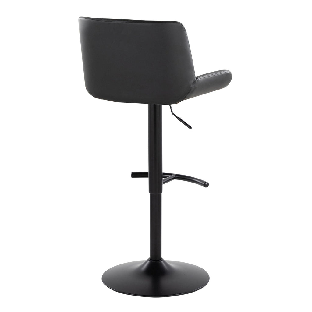 Santi Upholstered Adjustable Barstool - Set of 2 - Black Metal, Black PU