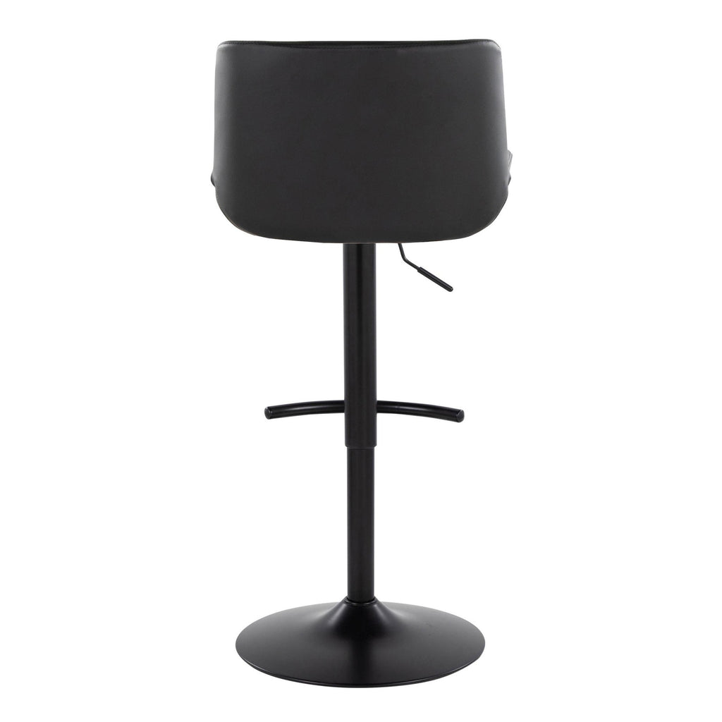 Santi Upholstered Adjustable Barstool - Set of 2 - Black Metal, Black PU