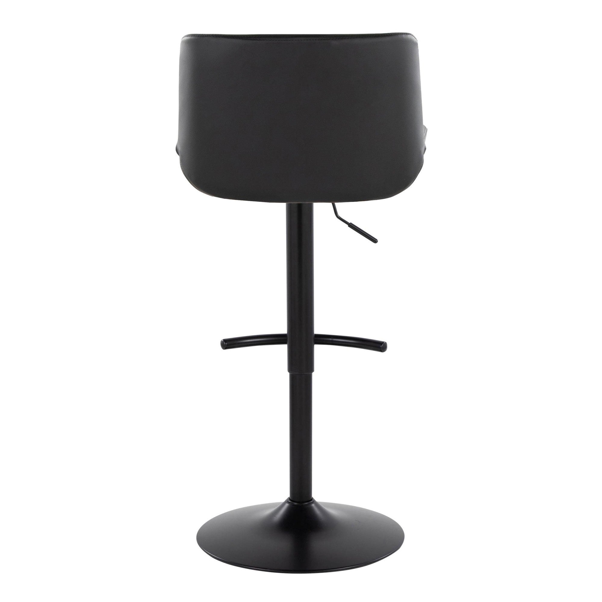 Santi Upholstered Adjustable Barstool - Set of 2 - Black Metal, Black PU