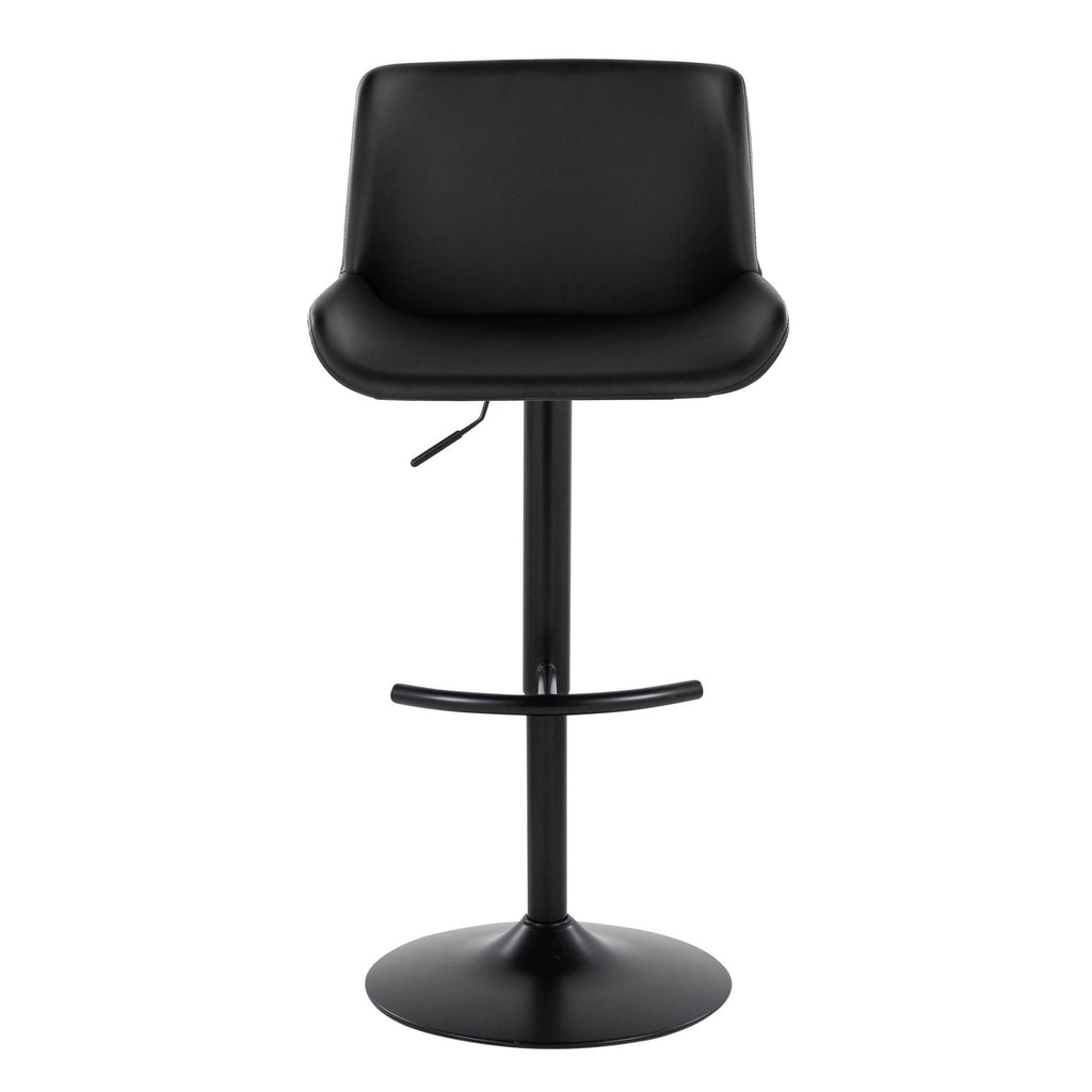 Santi Upholstered Adjustable Barstool - Set of 2 - Black Metal, Black PU