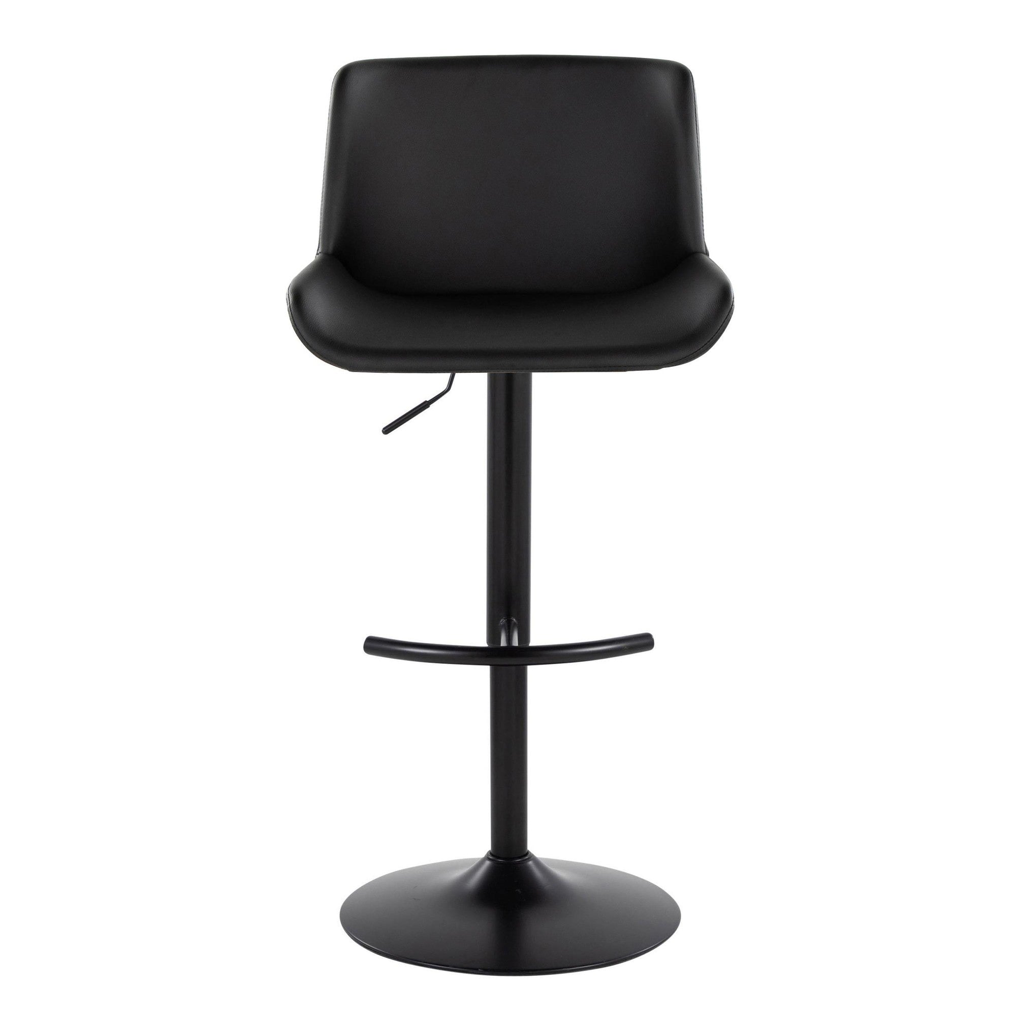 Santi Upholstered Adjustable Barstool - Set of 2 - Black Metal, Black PU