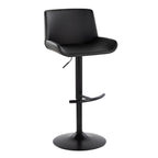Santi Upholstered Adjustable Barstool - Set of 2 - Black Metal, Black PU