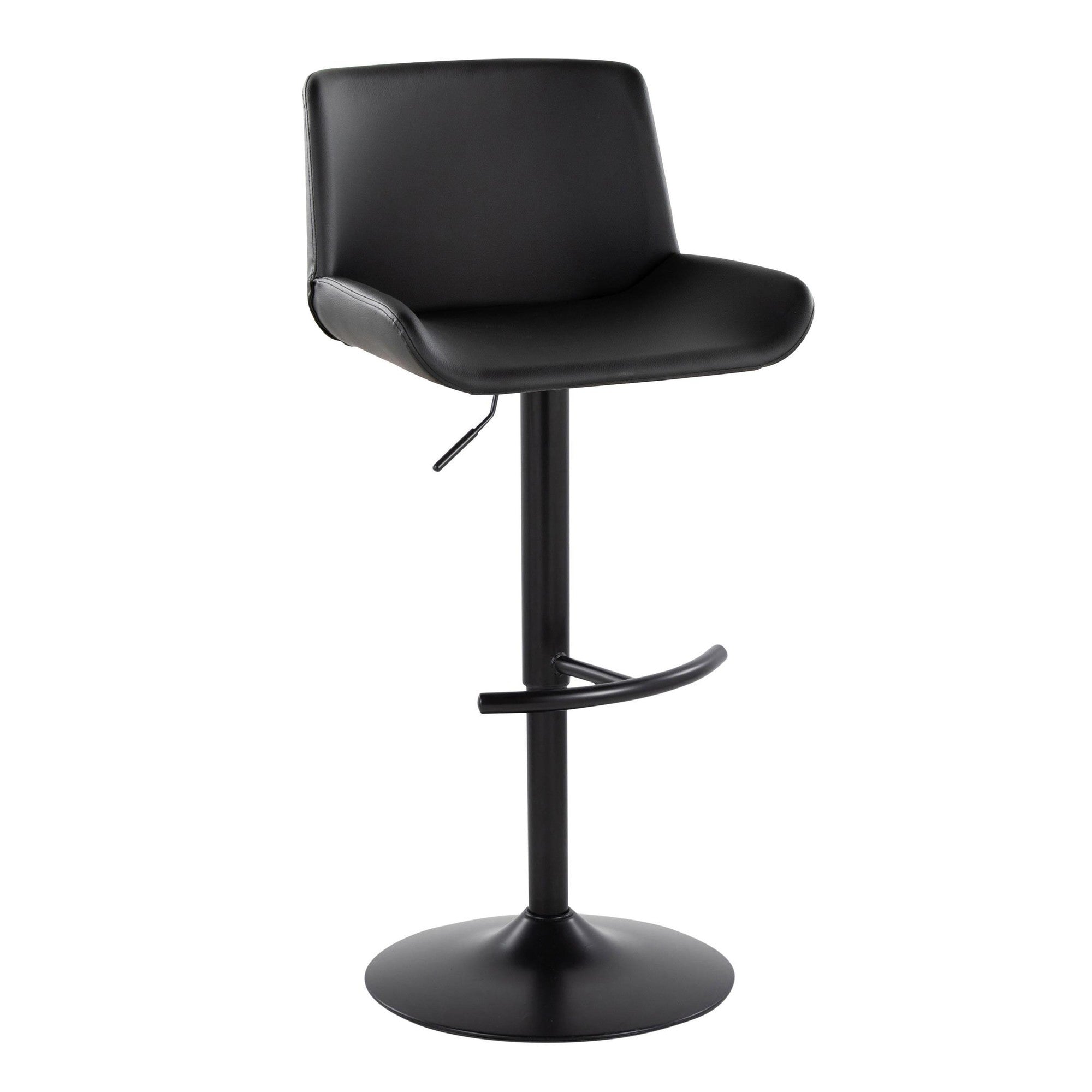 Santi Upholstered Adjustable Barstool - Set of 2 - Black Metal, Black PU