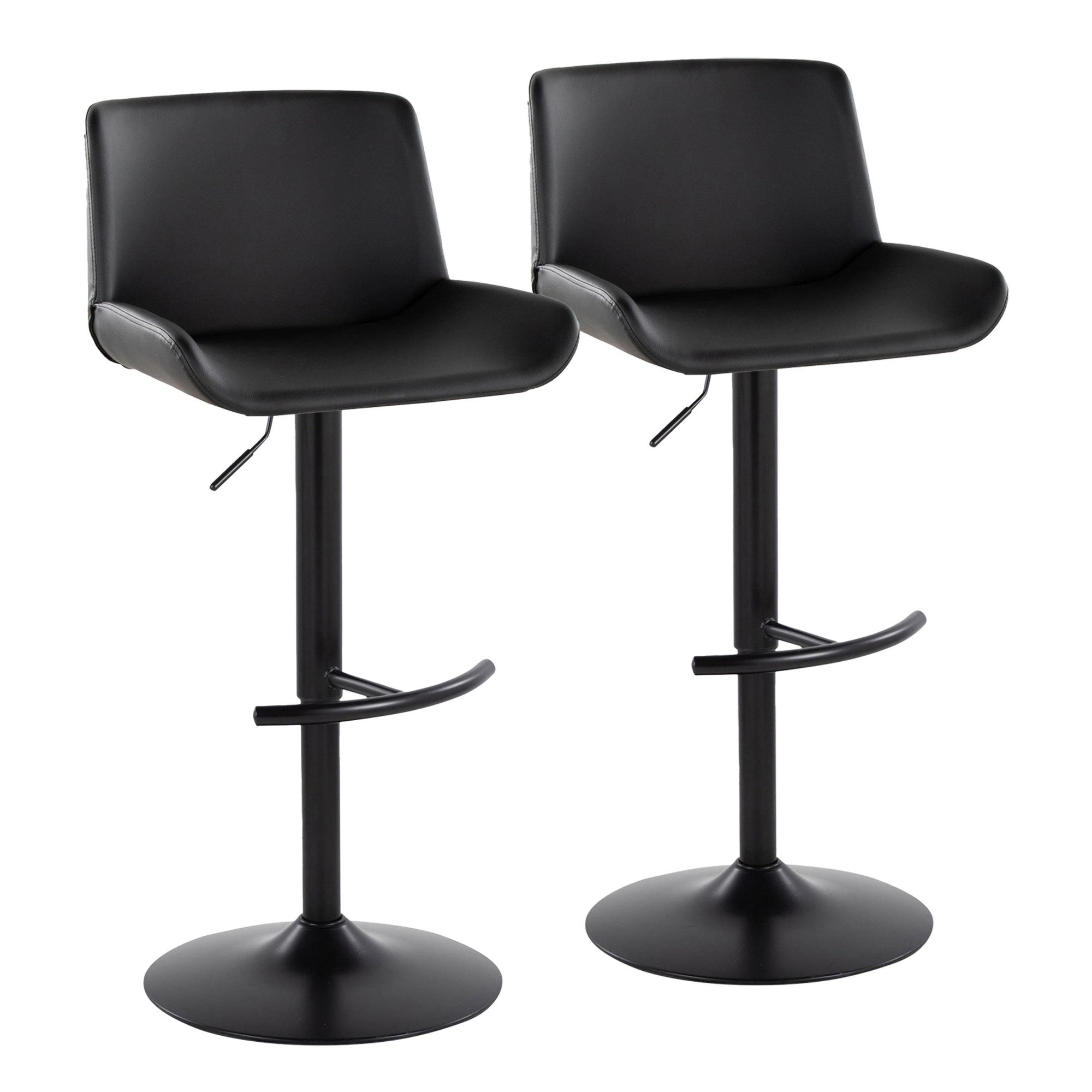 Santi Upholstered Adjustable Barstool - Set of 2 - Black Metal, Black PU