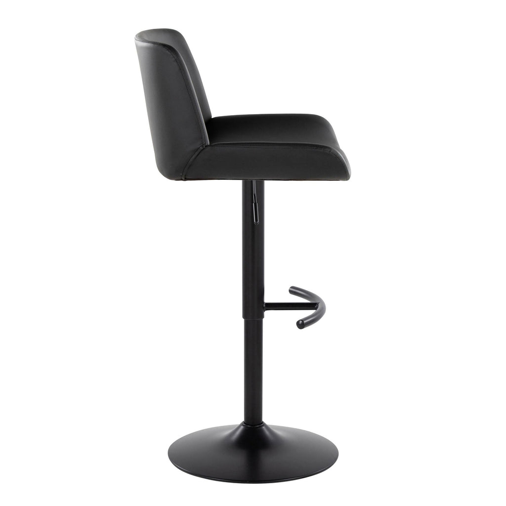 Santi Upholstered Adjustable Barstool - Set of 2 - Black Metal, Black PU