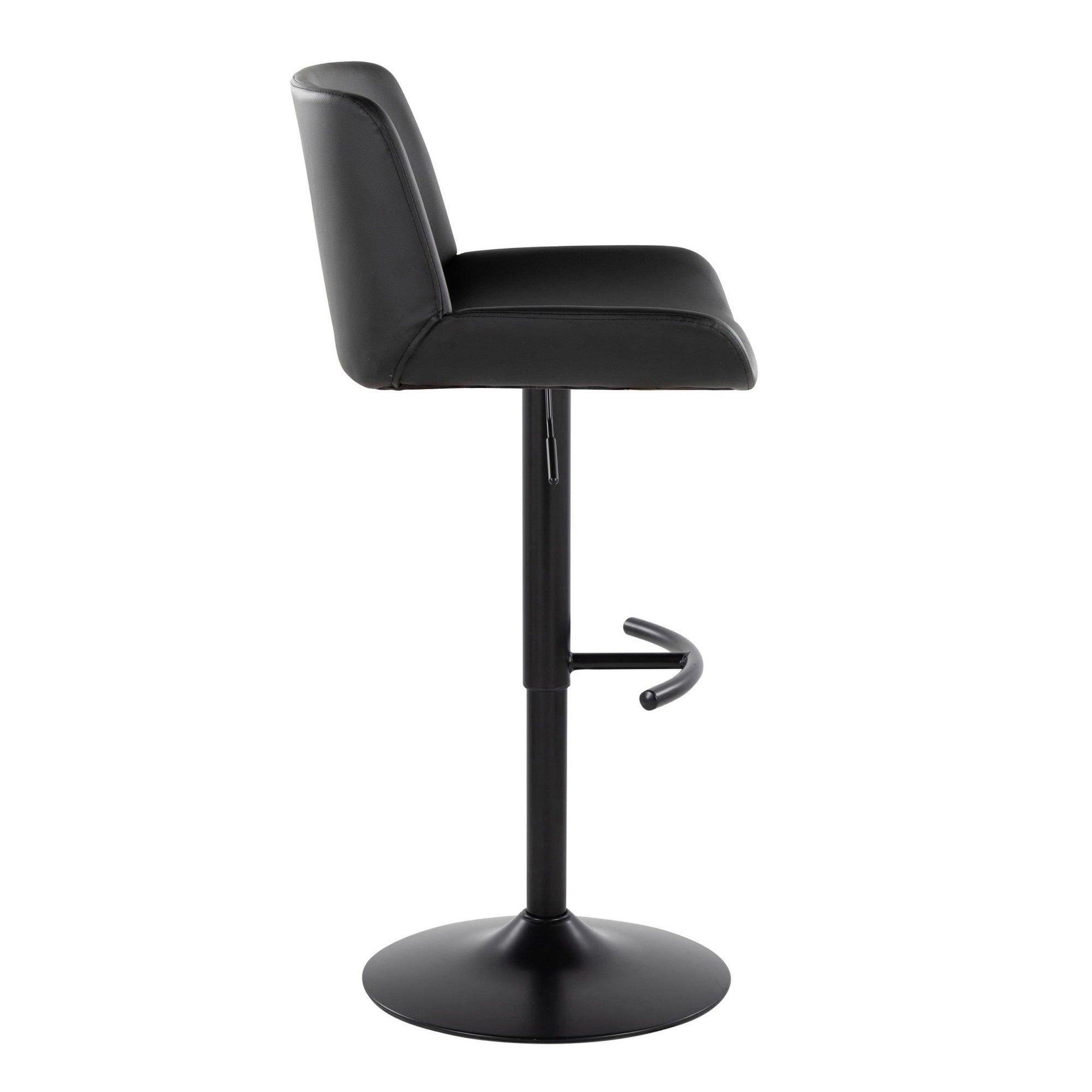 Santi Upholstered Adjustable Barstool - Set of 2 - Black Metal, Black PU