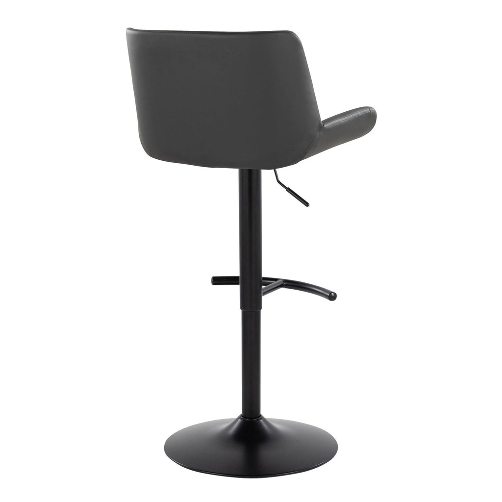 Santi Upholstered Adjustable Barstool - Set of 2 - Black Metal, Grey PU
