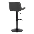 Santi Upholstered Adjustable Barstool - Set of 2 - Black Metal, Grey PU