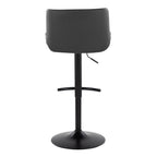 Santi Upholstered Adjustable Barstool - Set of 2 - Black Metal, Grey PU