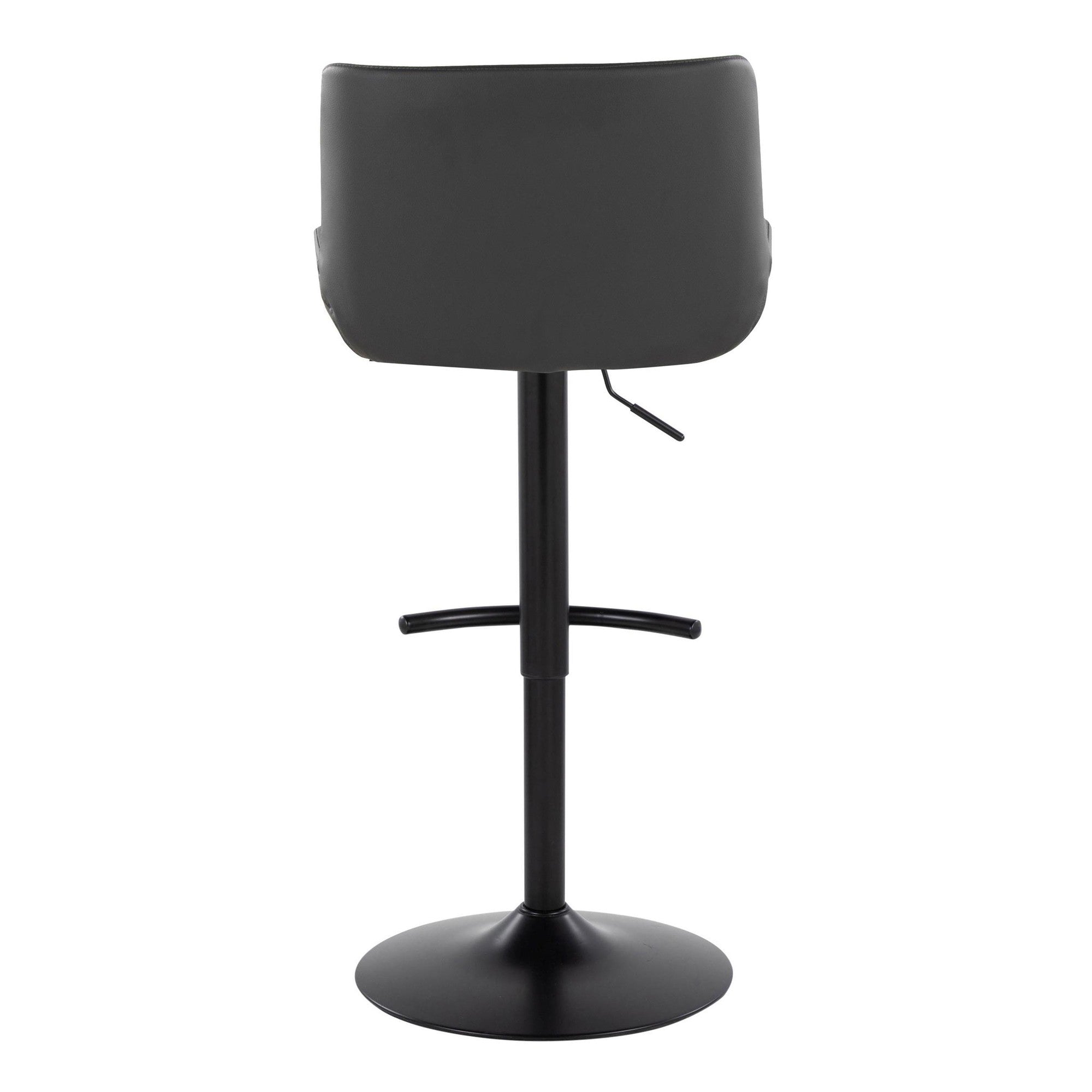 Santi Upholstered Adjustable Barstool - Set of 2 - Black Metal, Grey PU