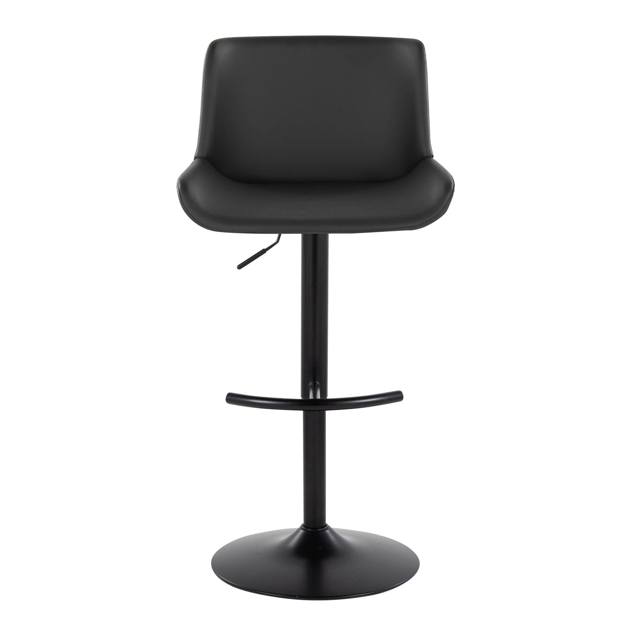 Santi Upholstered Adjustable Barstool - Set of 2 - Black Metal, Grey PU