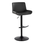 Santi Upholstered Adjustable Barstool - Set of 2 - Black Metal, Grey PU
