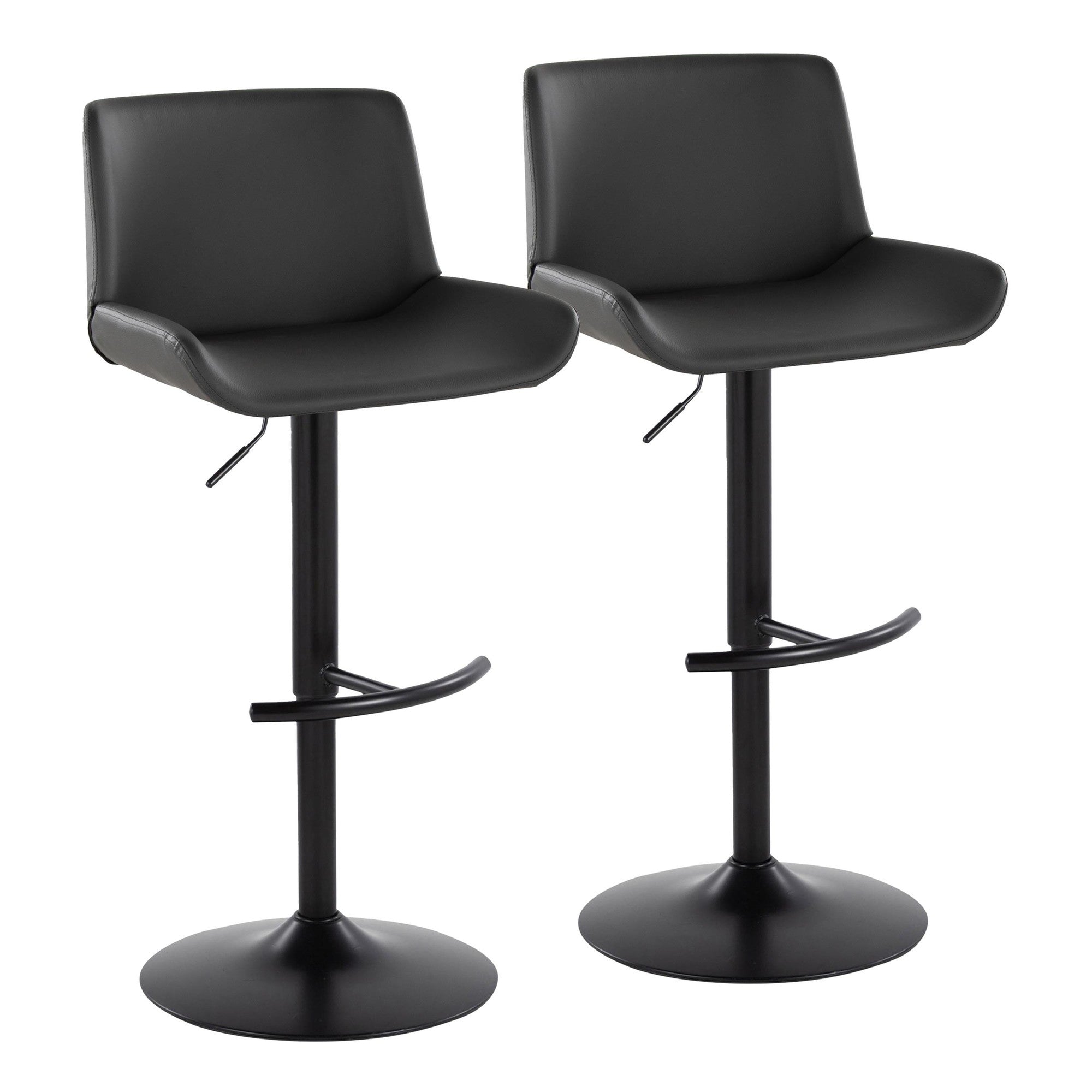 Santi Upholstered Adjustable Barstool - Set of 2 - Black Metal, Grey PU