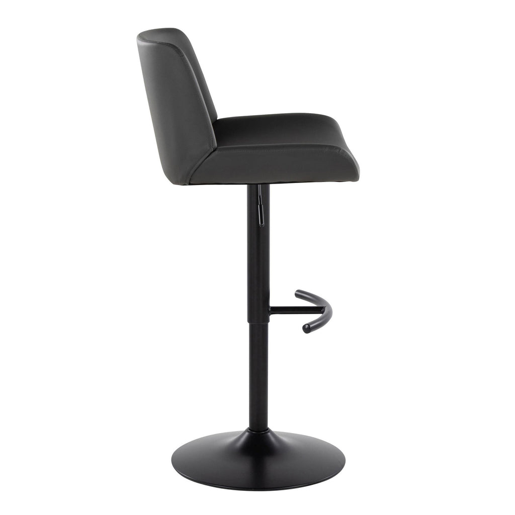 Santi Upholstered Adjustable Barstool - Set of 2 - Black Metal, Grey PU