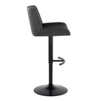 Santi Upholstered Adjustable Barstool - Set of 2 - Black Metal, Grey PU