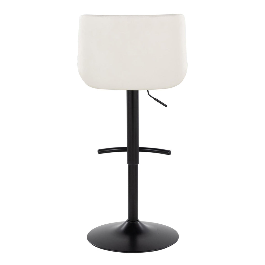 Santi Upholstered Adjustable Barstool - Set of 2 - Black Metal, White PU