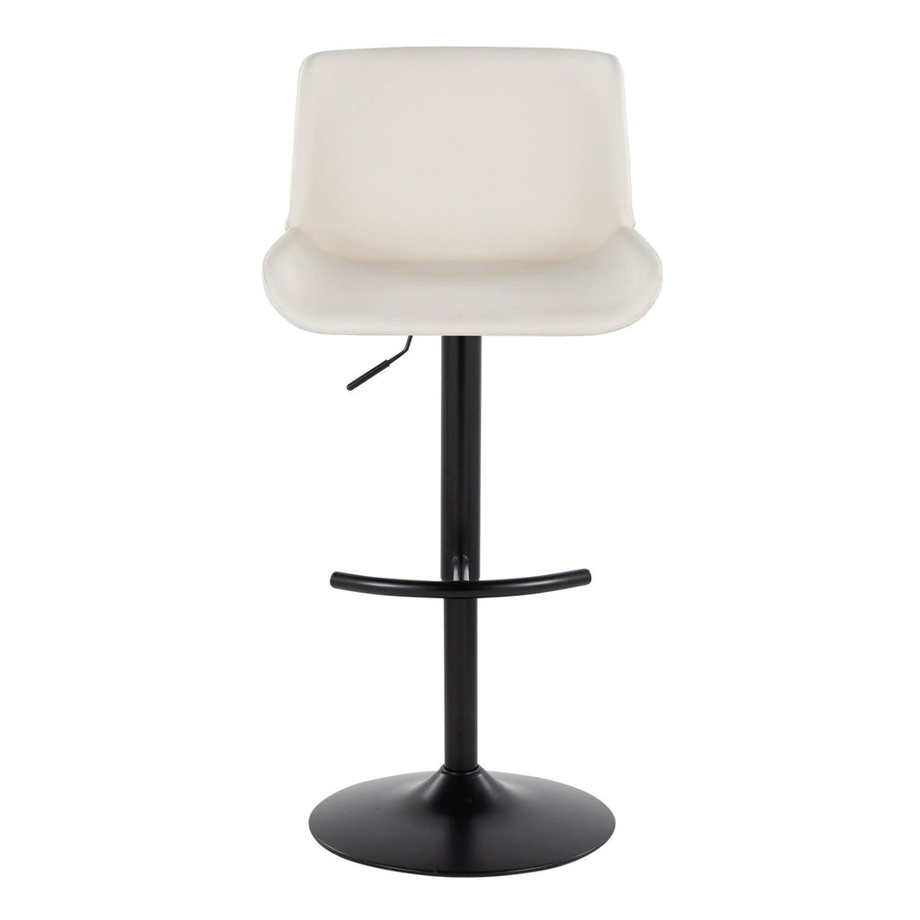 Santi Upholstered Adjustable Barstool - Set of 2 - Black Metal, White PU