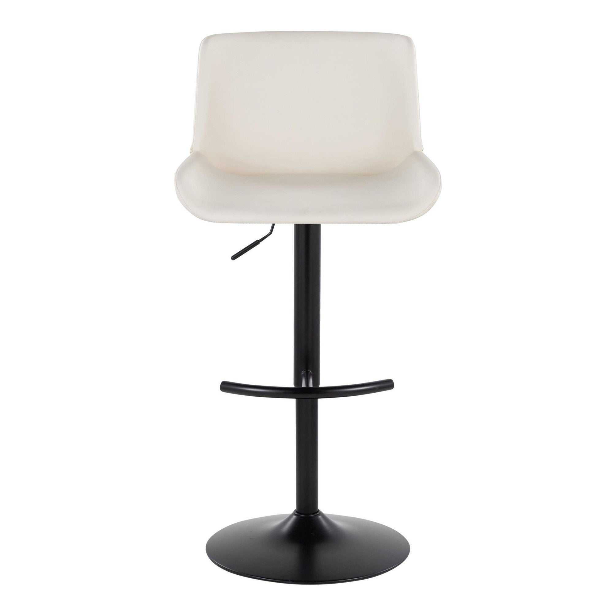 Santi Upholstered Adjustable Barstool - Set of 2 - Black Metal, White PU