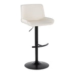 Santi Upholstered Adjustable Barstool - Set of 2 - Black Metal, White PU
