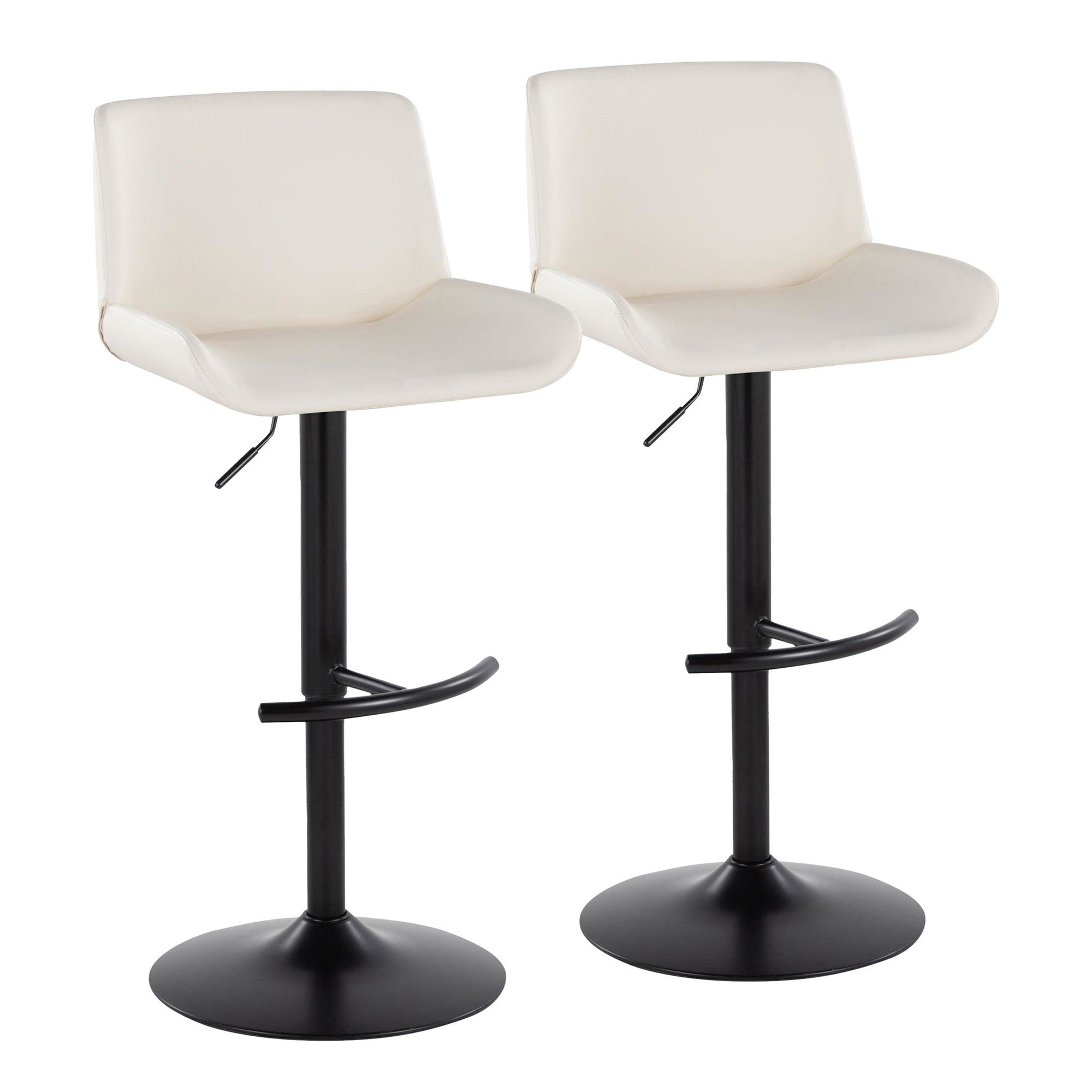 Santi Upholstered Adjustable Barstool - Set of 2 - Black Metal, White PU