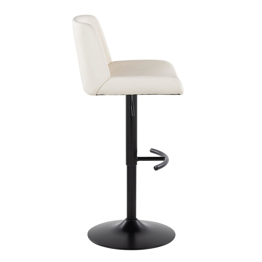 Santi Upholstered Adjustable Barstool - Set of 2 - Black Metal, White PU