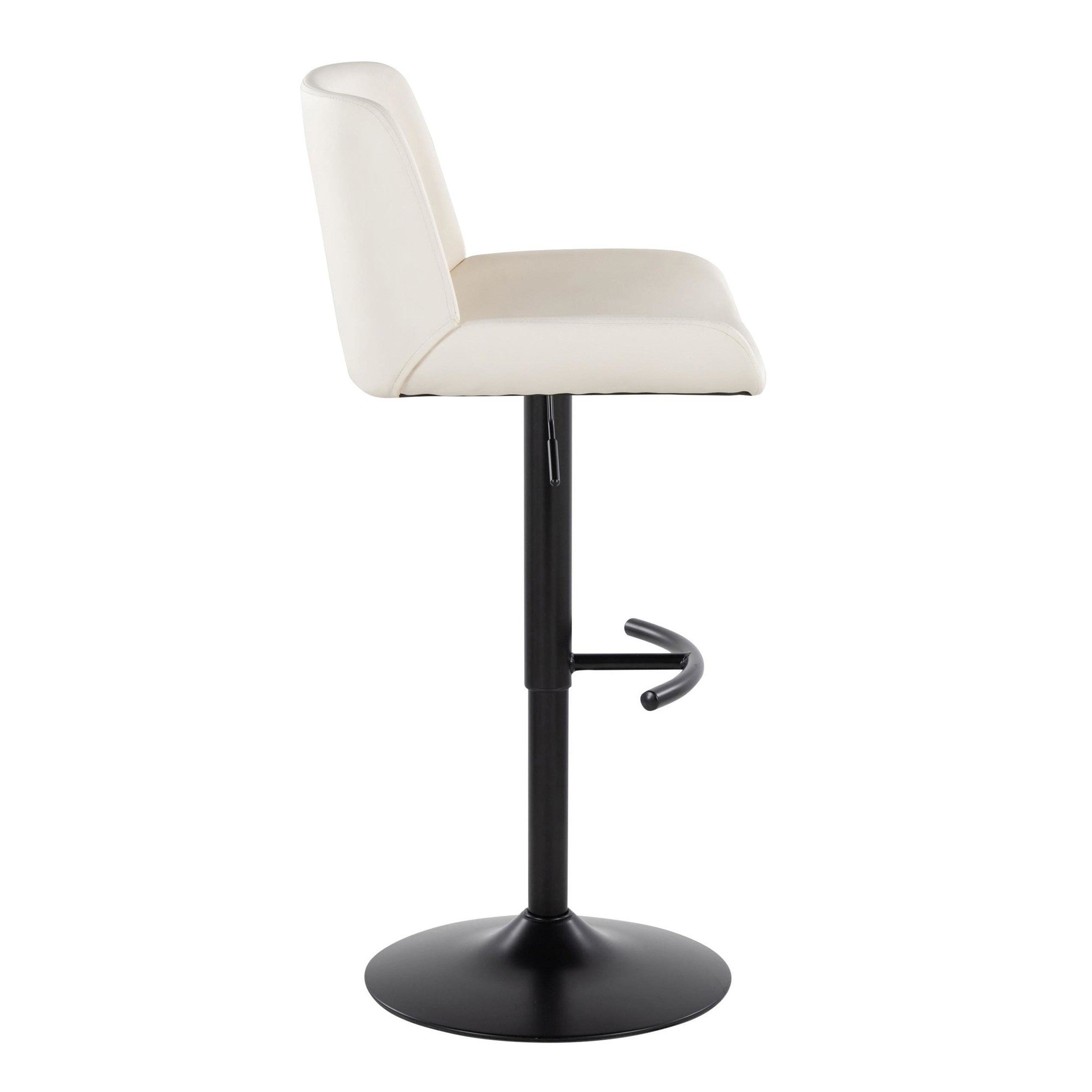 Santi Upholstered Adjustable Barstool - Set of 2 - Black Metal, White PU